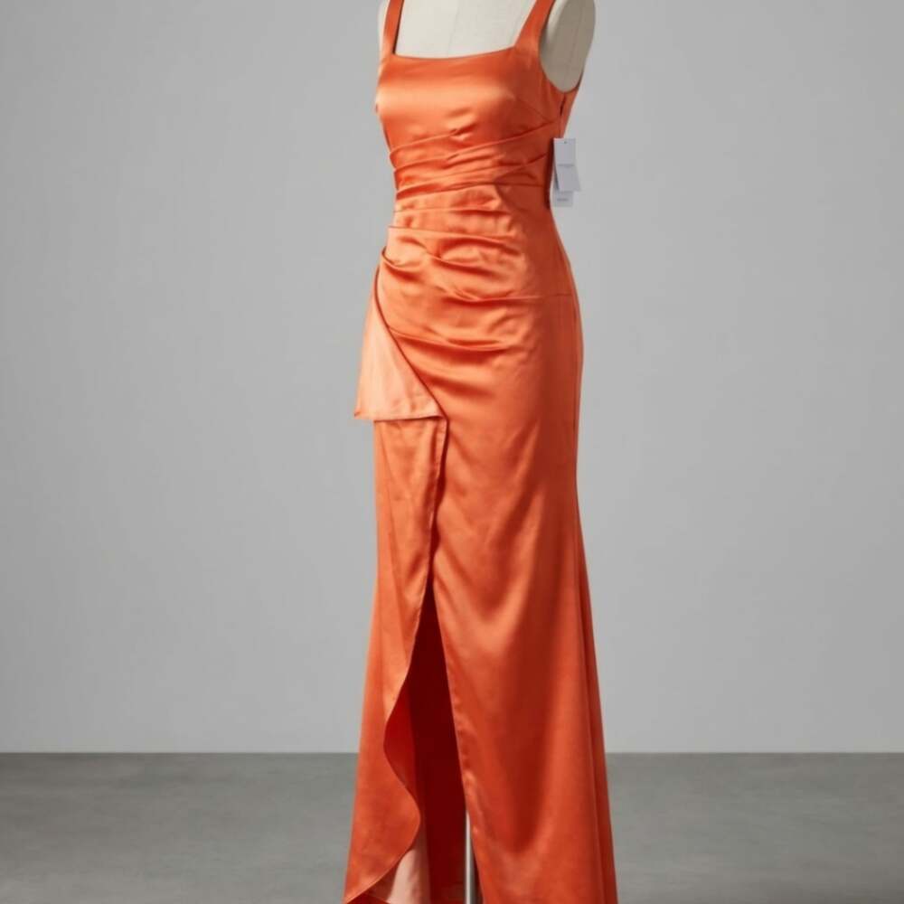 New Trend Orange Satin Corset Back Floor-Length Formal Dress